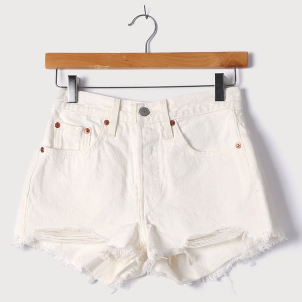 Levi’s Mid-Rise White Distressed Denim Shorts